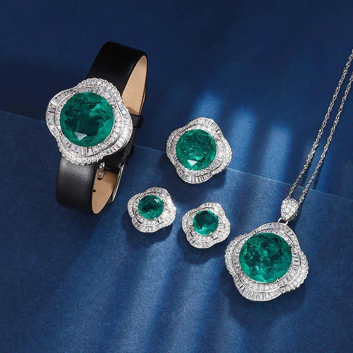 طقم مجوهرات زفاف فاخر - Luxury Green Fusion Stone Zircon