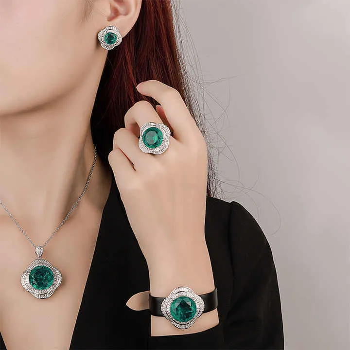 طقم مجوهرات زفاف فاخر - Luxury Green Fusion Stone Zircon