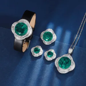 طقم مجوهرات زفاف فاخر - Luxury Green Fusion Stone Zircon