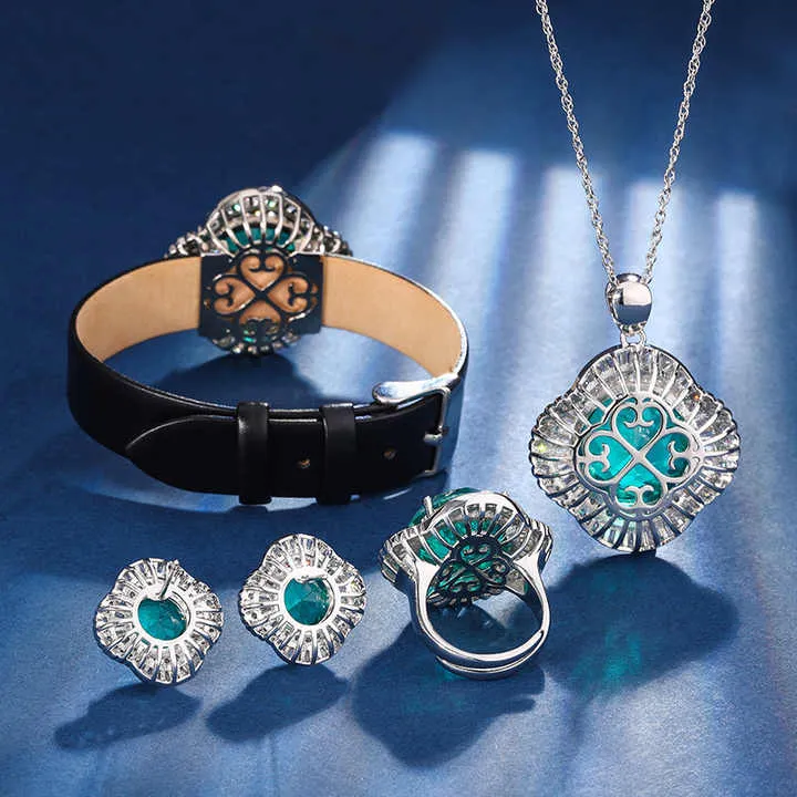 طقم مجوهرات زفاف فاخر - Luxury Green Fusion Stone Zircon