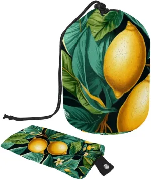 2 Pcs Cosmetic Bag bucket Travel Makeup Bags Large Capacity Soft Waterproof Portable Drawstring Cosmetic Bag, Fresh Green Lemon