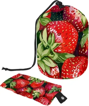 2 Pcs Cosmetic Bag bucket Travel Makeup Bags Large Capacity Soft Waterproof Portable Drawstring Cosmetic Bag, Red Fresh Summer Strawberries