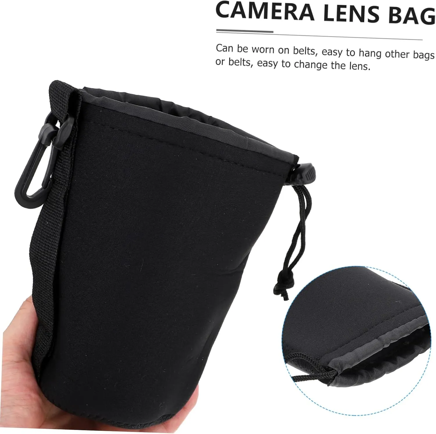 2 Pcs Small Camera Lens Pouch Neoprene Protective Case Drawstring for Dslr Shockproof Waterproof