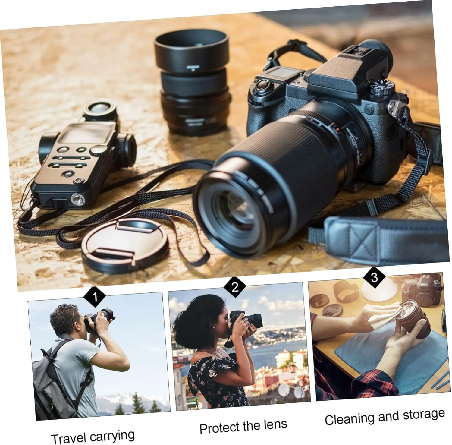 2 Pcs Small Camera Lens Pouch Neoprene Protective Case Drawstring for Dslr Shockproof Waterproof