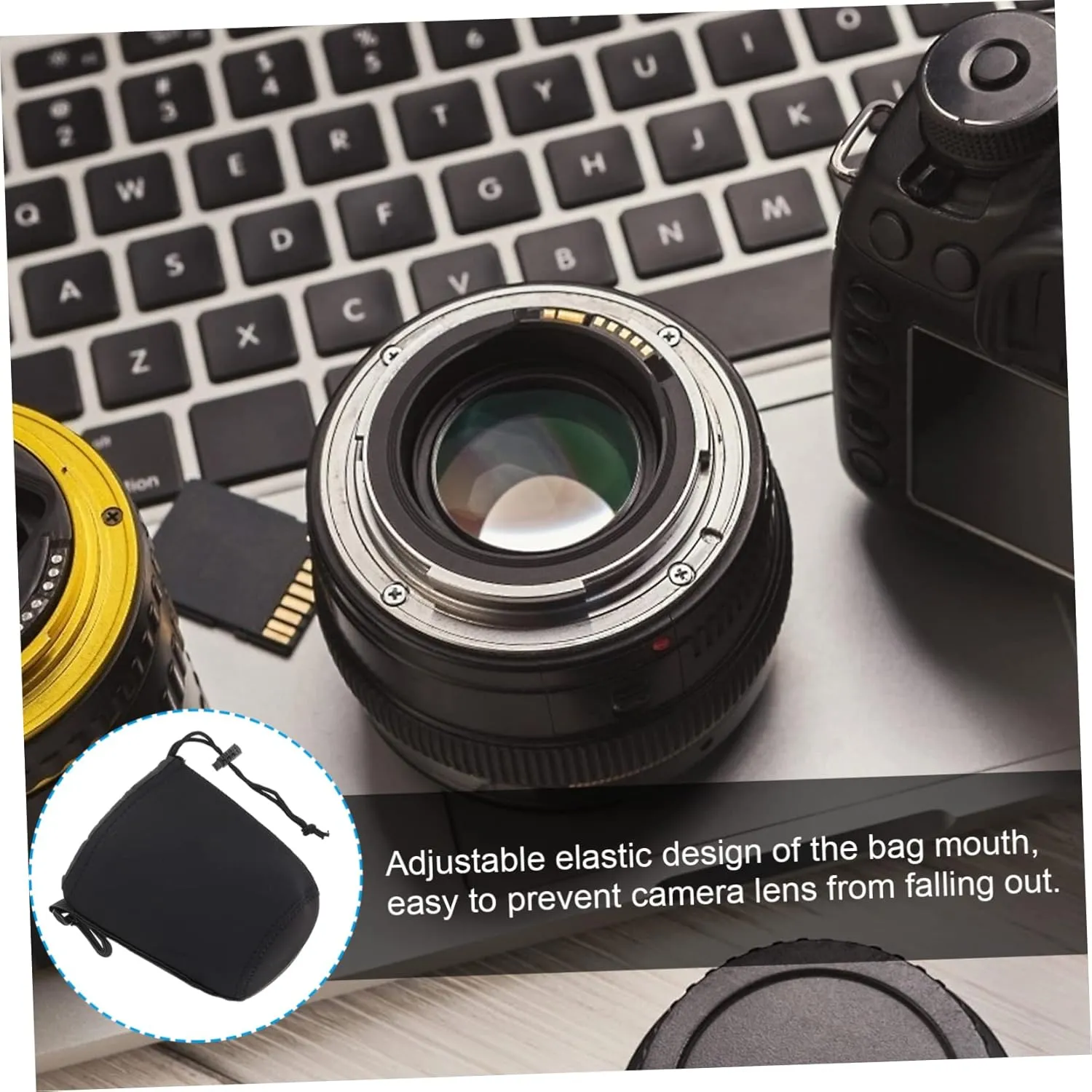 2 Pcs Small Camera Lens Pouch Neoprene Protective Case Drawstring for Dslr Shockproof Waterproof