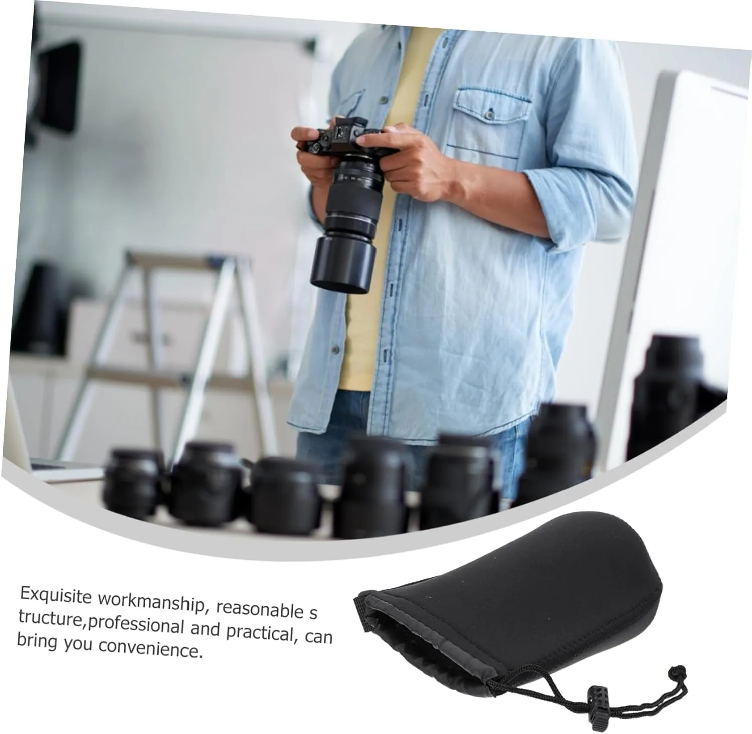 2 Pcs Small Camera Lens Pouch Neoprene Protective Case Drawstring for Dslr Shockproof Waterproof