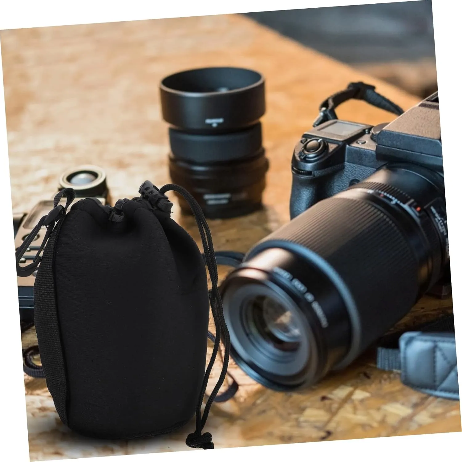 2 Pcs Small Camera Lens Pouch Neoprene Protective Case Drawstring for Dslr Shockproof Waterproof