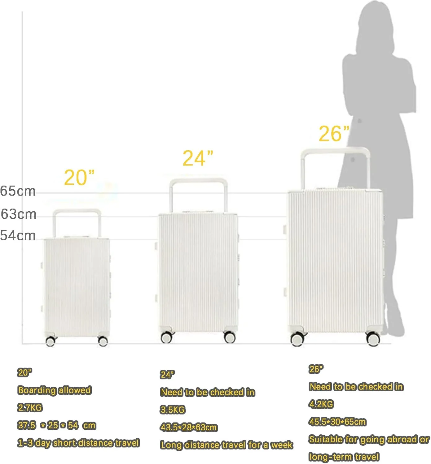 20 Inch Luggage ABS Hard Shell Luggage with 4 Spinner Wheels Carry On Luggage Wide Handle Travel Luggage Aluminum Frame,Gray,24in
