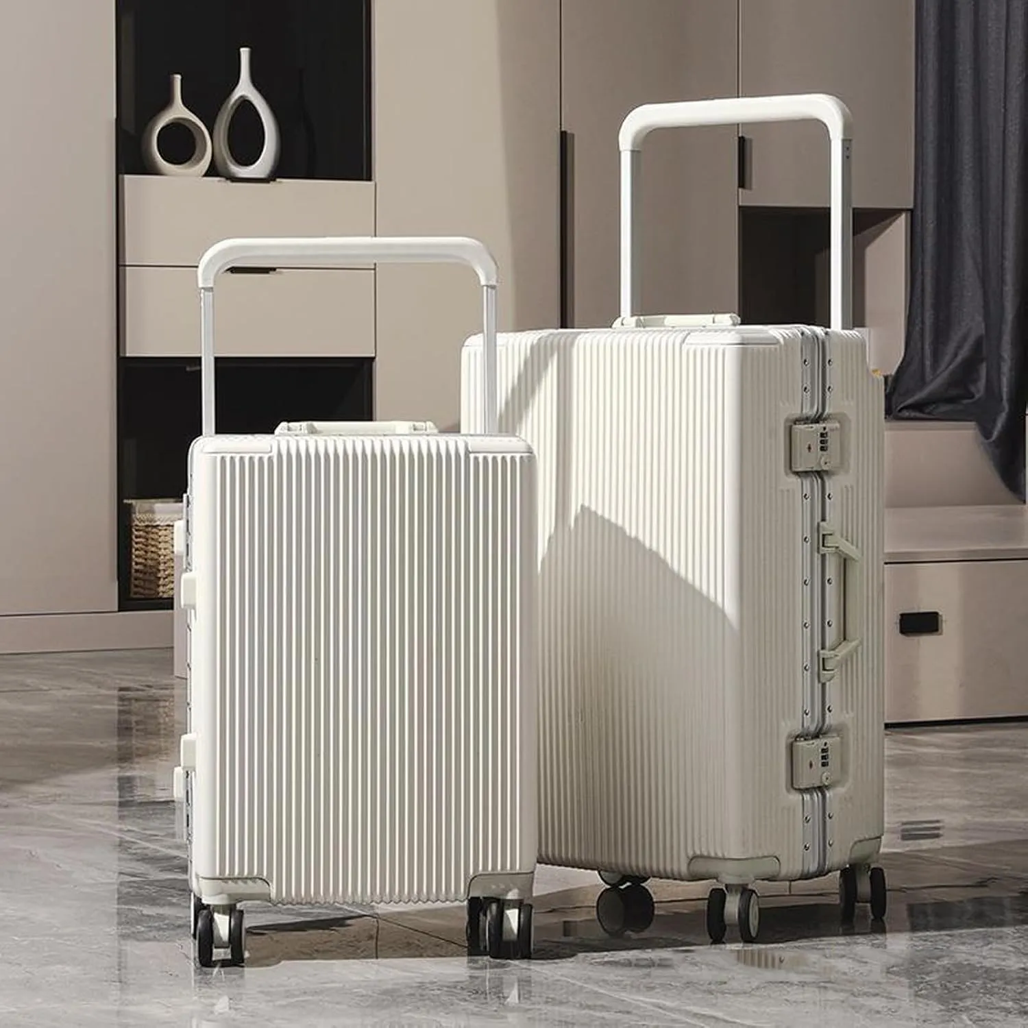 20 Inch Luggage ABS Hard Shell Luggage with 4 Spinner Wheels Carry On Luggage Wide Handle Travel Luggage Aluminum Frame,Gray,24in