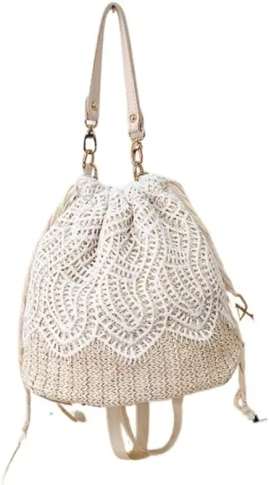 2025 new small fresh Mori straw bucket bag girls travel beach lace portable messenger bag