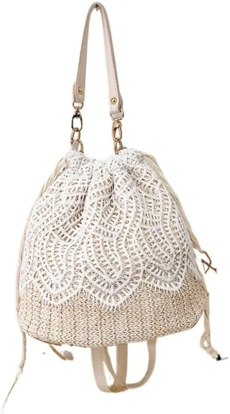 2025 new small fresh Mori straw bucket bag girls travel beach lace portable messenger bag