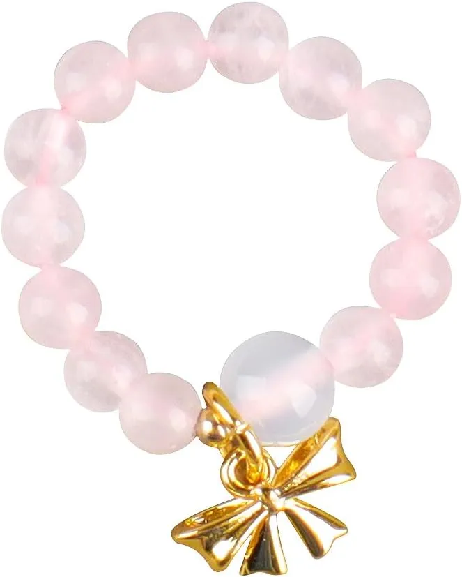 2Pcs Natural Pink Crystal Beads Ring,4mm Beads Elastic Rings