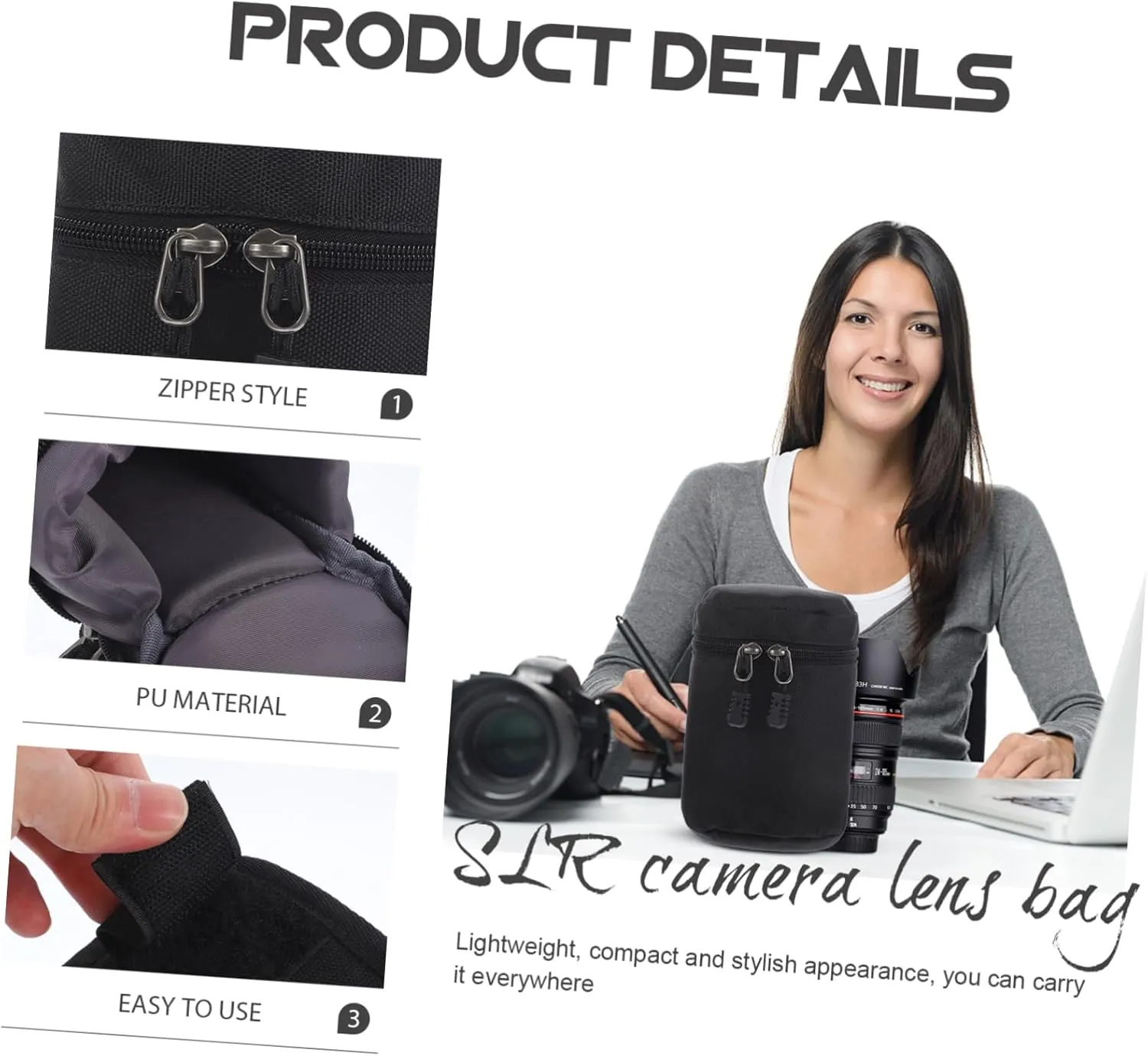 2pcs Professional Camera Lens Pouch Dslr Camera Bag Insert Padded Case Compatible Random Style