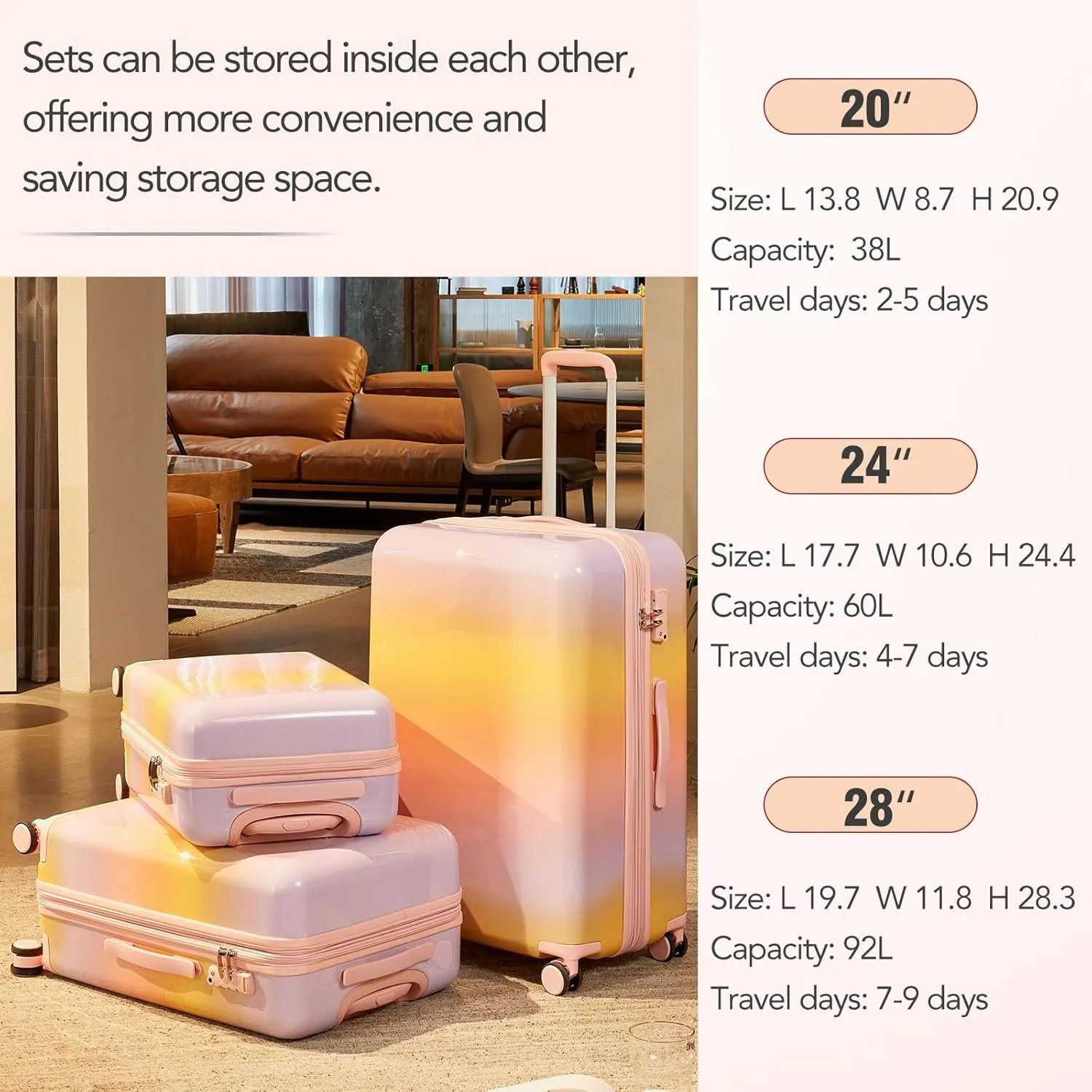 3 Piece Luggage Travel Sets with TSA Lock, Telescopic Handle, 360  Silent Dual Wheel, Side Handles and Safety Feet Hardshell Suitcase, 20''24''28'' Available Purple One Size