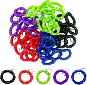 50Pcs Wrist Coil Key Chains Stretchable Plastic Wristlet Keychains, Multicolor Spiral Keychain Bracelet Wrist Coil Key Chains, Wrist Band Key Ring Chain for Office, Workshop, Shopping Mall, Sauna,