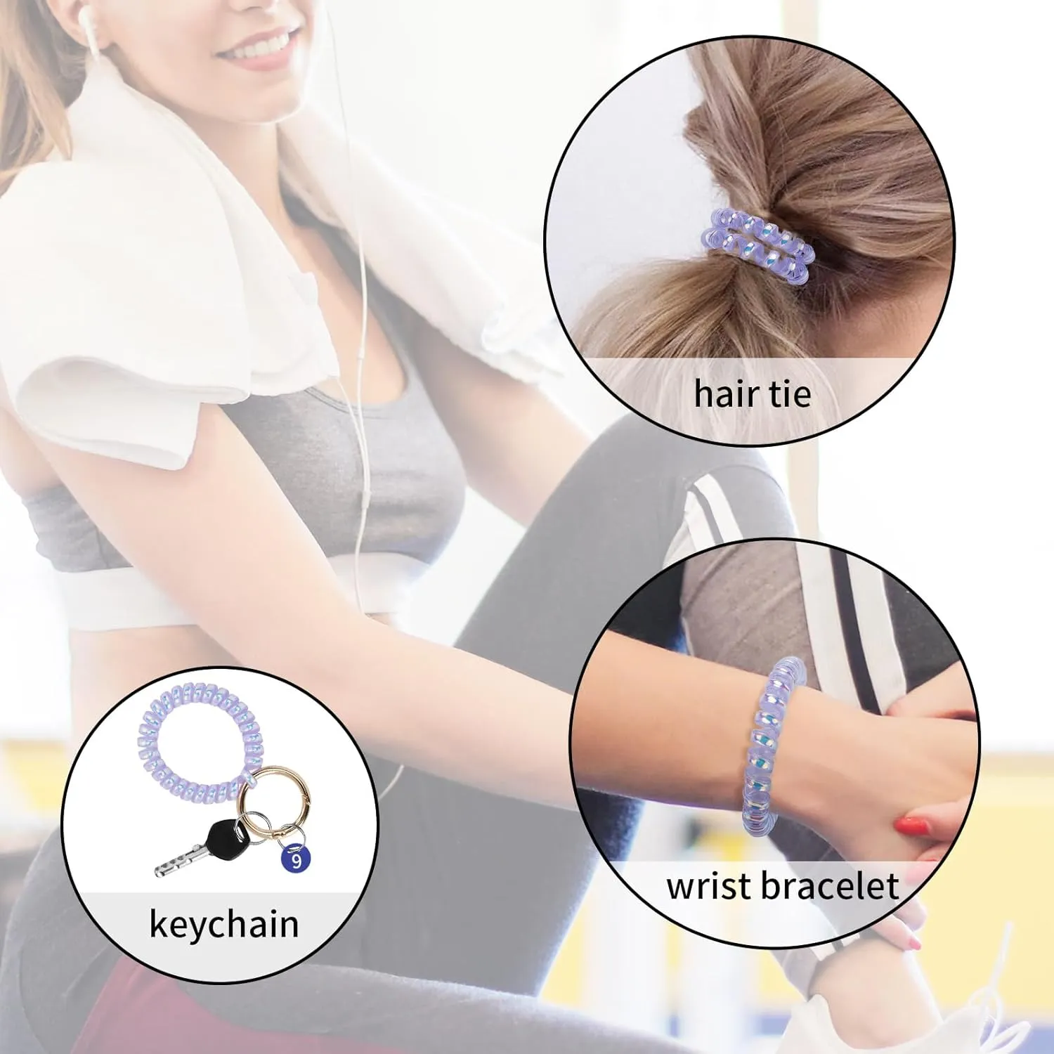 6PCS Wristlet Keychain, Colorful Spiral Coil Hair Tie for Women, Sauna Accessaries Wrist Coil Key Ring Key Holder