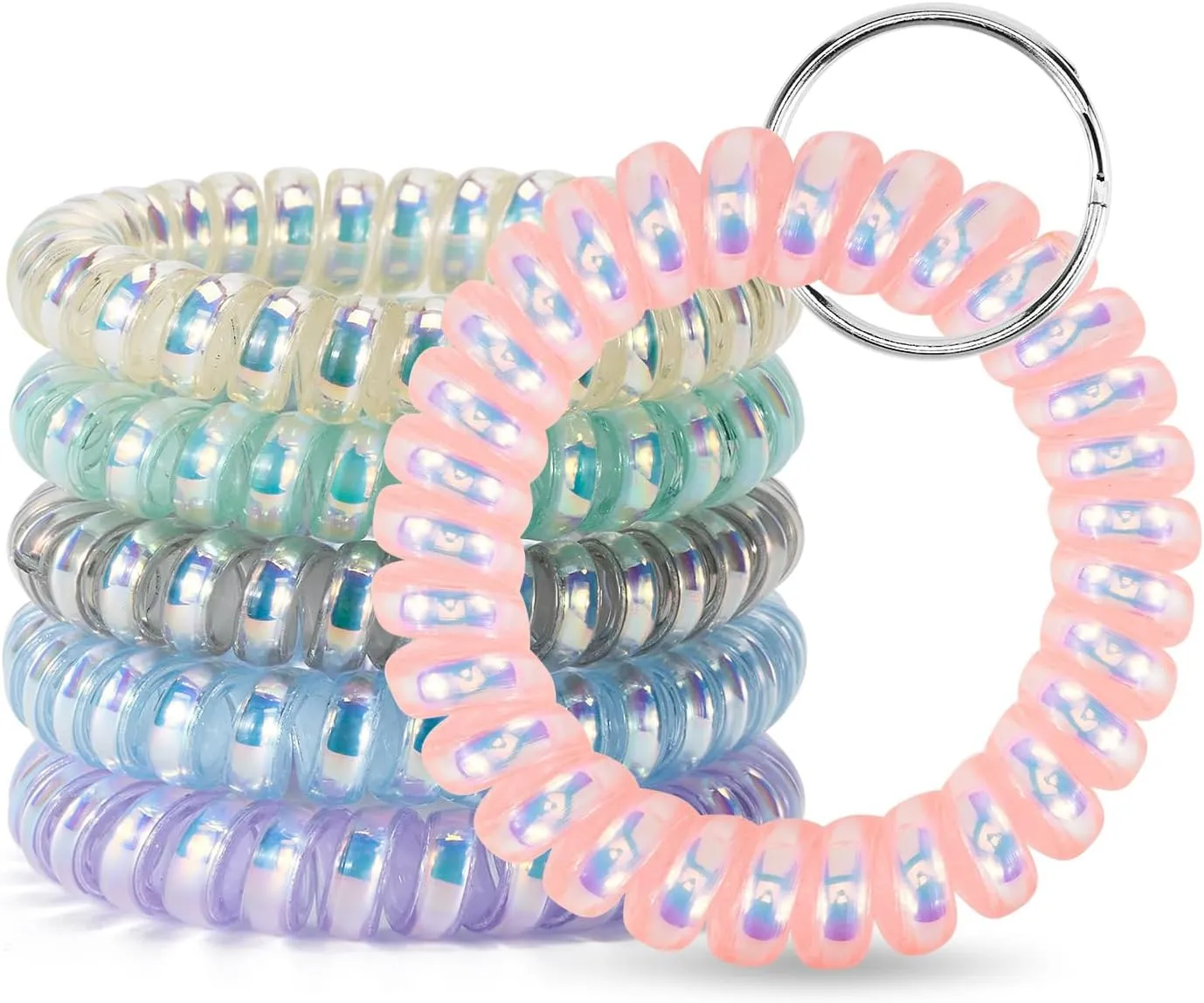 6PCS Wristlet Keychain, Colorful Spiral Coil Hair Tie for Women, Sauna Accessaries Wrist Coil Key Ring Key Holder