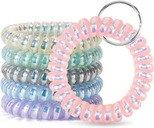 6PCS Wristlet Keychain, Colorful Spiral Coil Hair Tie for Women, Sauna Accessaries Wrist Coil Key Ring Key Holder