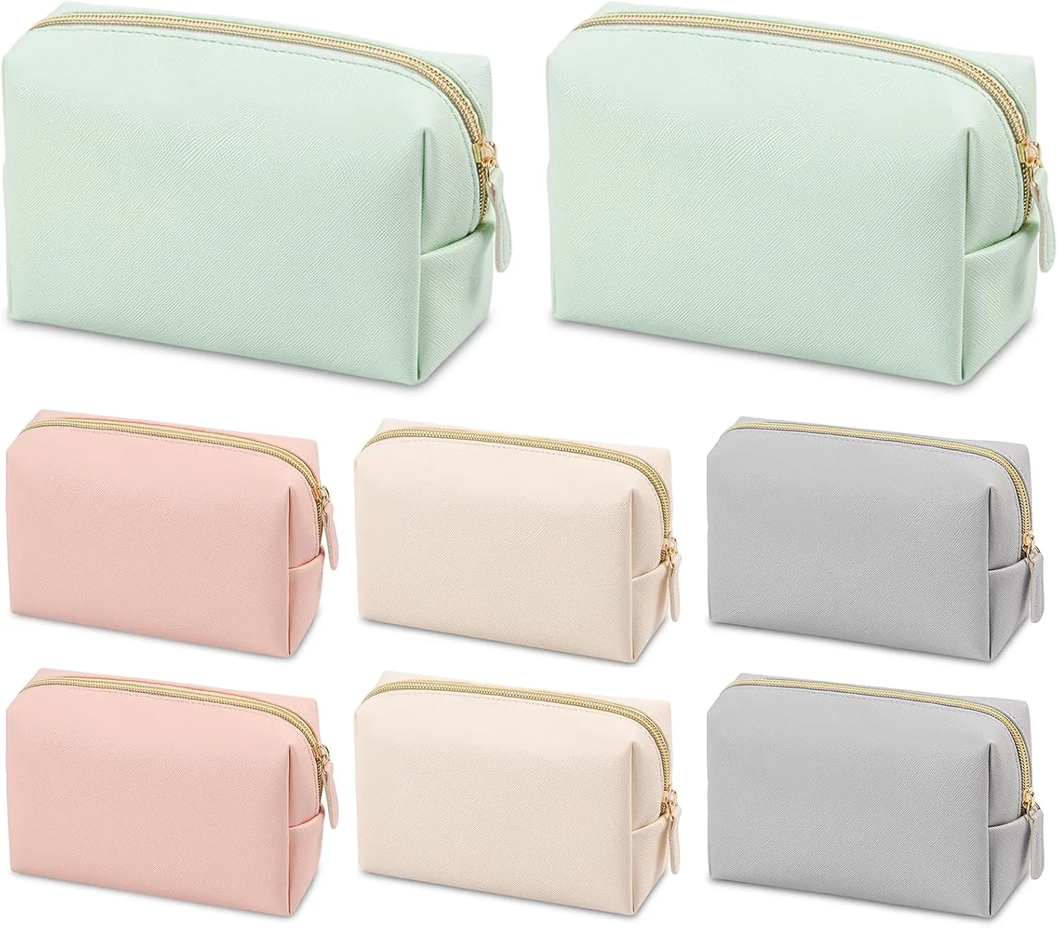 8 Pcs Small Preppy Makeup Bag PU Leather Zipper Cosmetic Bag Makeup Pouch Bulk Plain Cosmetic Pouch Waterproof Versatile Portable Toiletry Bag Daily Storage Beauty Bag Organizer for Wedding Party Gift