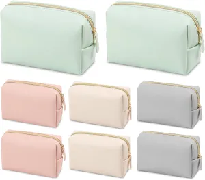 8 Pcs Small Preppy Makeup Bag PU Leather Zipper Cosmetic Bag Makeup Pouch Bulk Plain Cosmetic Pouch Waterproof Versatile Portable Toiletry Bag Daily Storage Beauty Bag Organizer for Wedding Party Gift