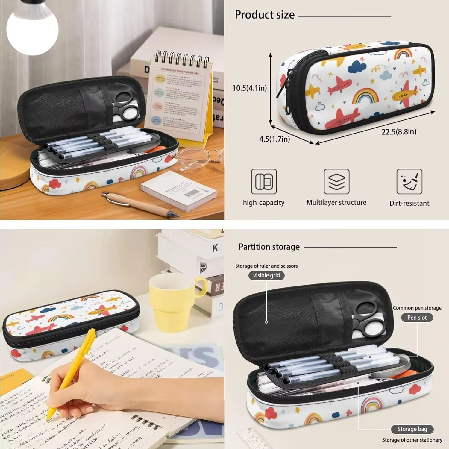 Airplane Backpack for Boys Cool Lightweight Kids Bookbag with Lunch Box Boys 3 in 1 Versatile Lunch Tote Bag for Elementary School Minimalist Print Pencil Case