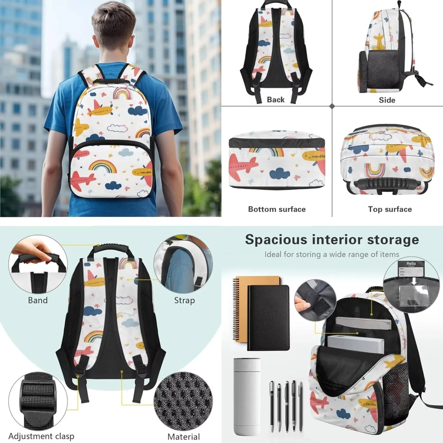 Airplane Backpack for Boys Cool Lightweight Kids Bookbag with Lunch Box Boys 3 in 1 Versatile Lunch Tote Bag for Elementary School Minimalist Print Pencil Case