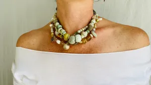 Ancient Stone, Glass and Shell Multi-Strand Necklace.