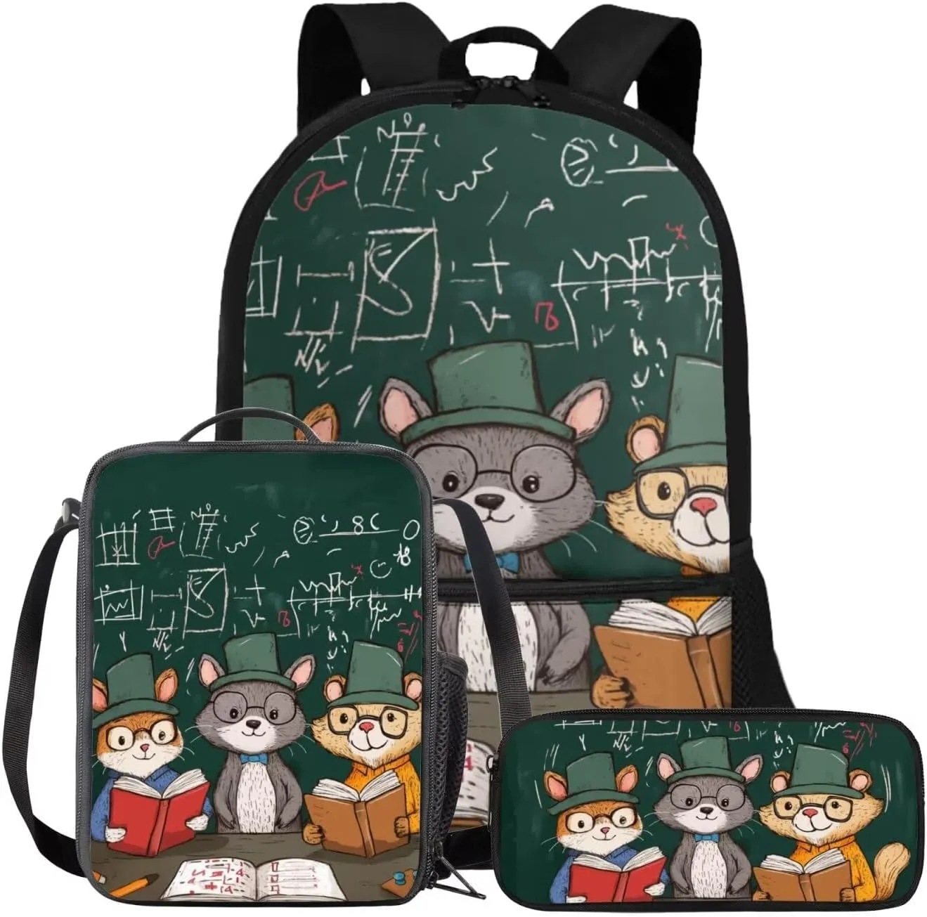 Animal Backpack for Kids Set of 3 17 Inch Preppy Style Boys Bookbag 12-14 Years Old Lightweight Versatile Insulated Lunch Bag for Kids School Essential