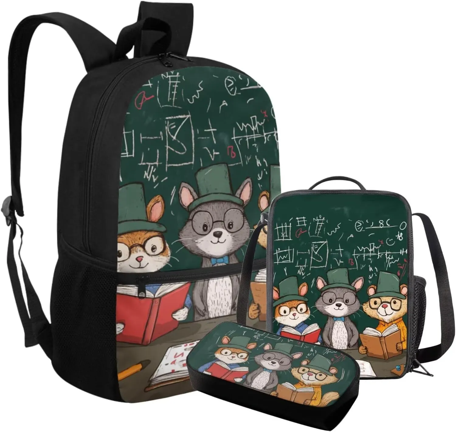 Animal Backpack for Kids Set of 3 17 Inch Preppy Style Boys Bookbag 12-14 Years Old Lightweight Versatile Insulated Lunch Bag for Kids School Essential