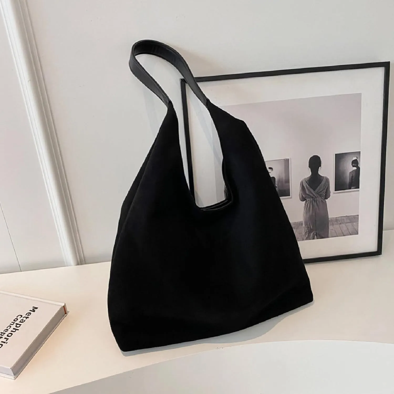 APLUSH Women Retro Shoulder Bag Large Capacity Soft Handbag Tote Bag Fashion Leisure Versatile Shoulder Bag Shopper Bag Travel Work Shopping Hobo Bag,Black,36 * 13 * 31cm