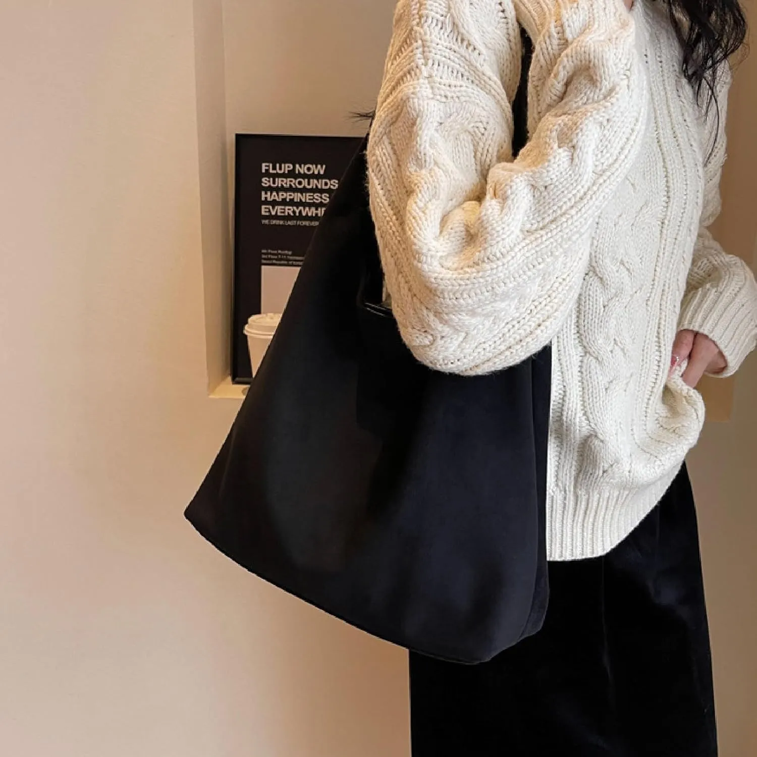 APLUSH Women Retro Shoulder Bag Large Capacity Soft Handbag Tote Bag Fashion Leisure Versatile Shoulder Bag Shopper Bag Travel Work Shopping Hobo Bag,Black,36 * 13 * 31cm