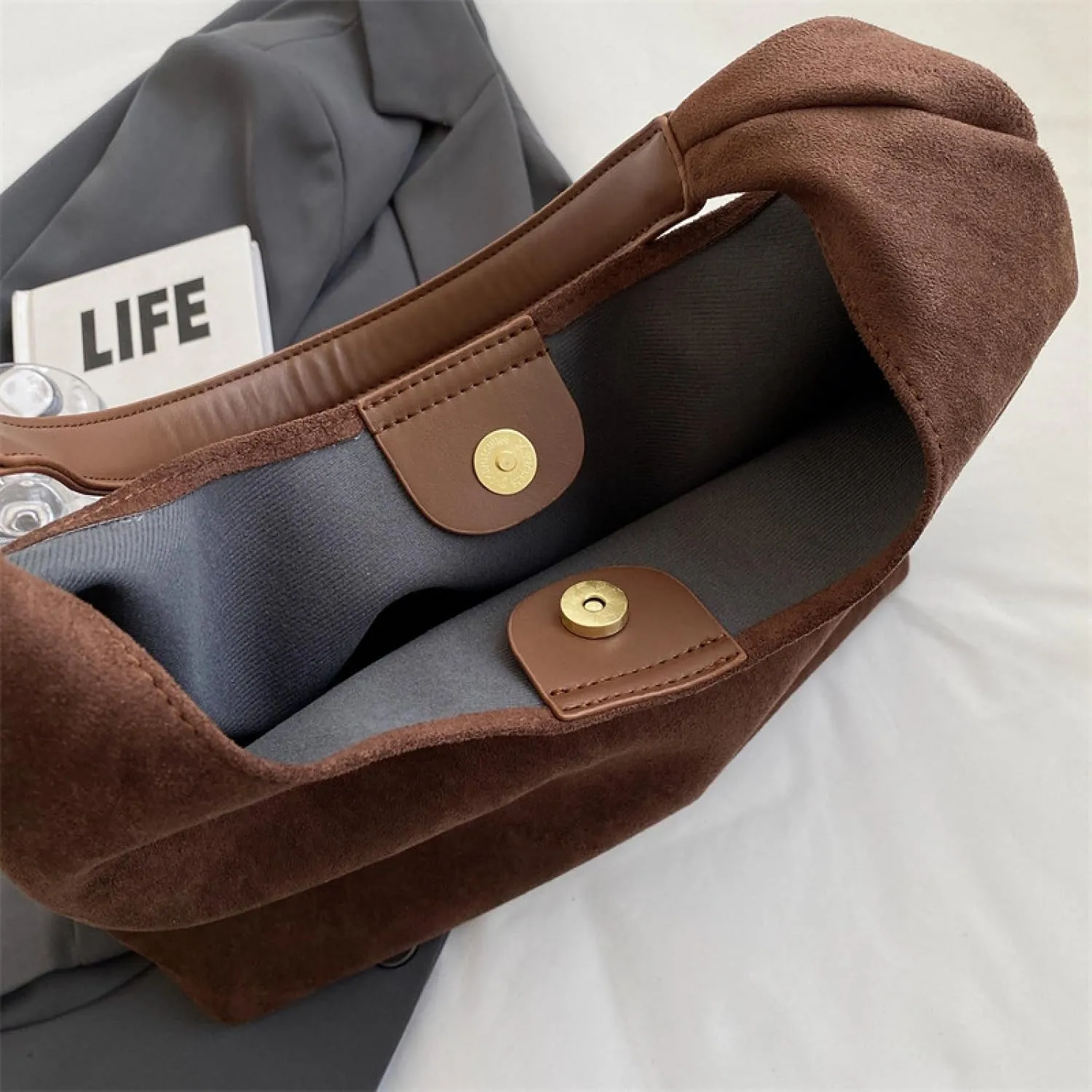 APLUSH Women Retro Shoulder Bag Large Capacity Soft Handbag Tote Bag Fashion Leisure Versatile Shoulder Bag Shopper Bag Travel Work Shopping Hobo Bag,Brown,36 * 13 * 31cm