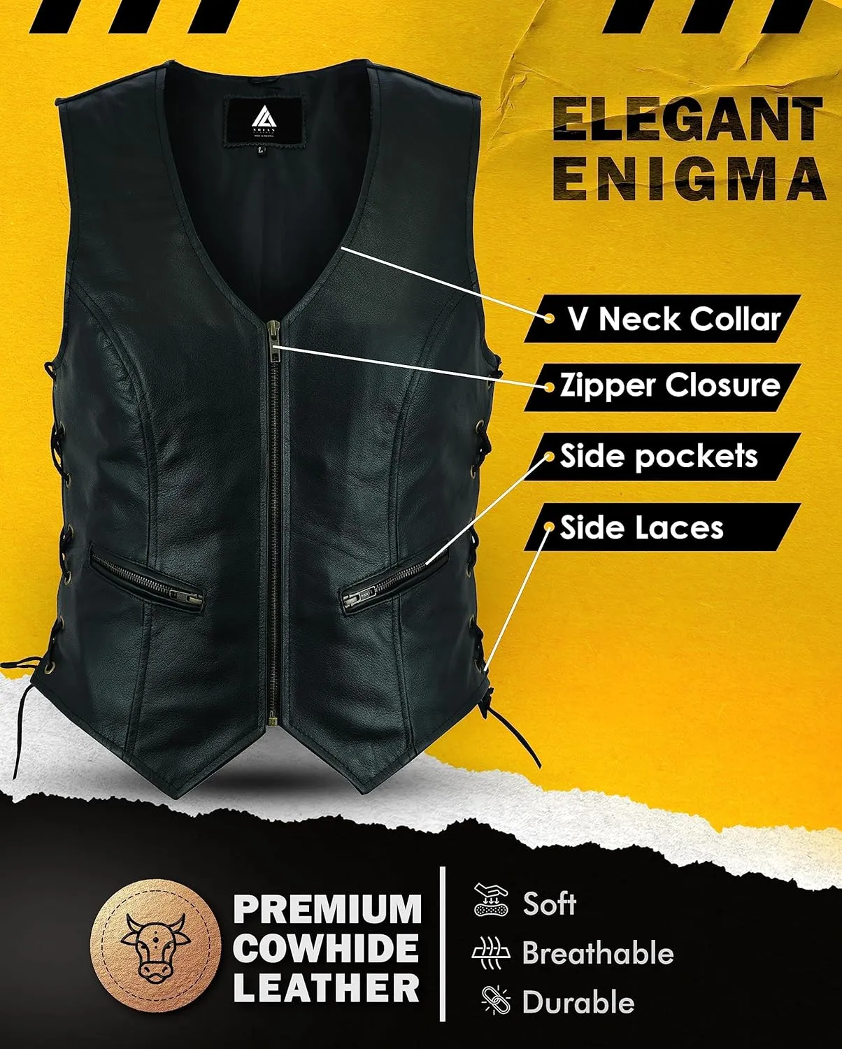 ARIAN Elegant Enigma Women's Cowhide Genuine Leather Vest with Side Lace Premium Quality