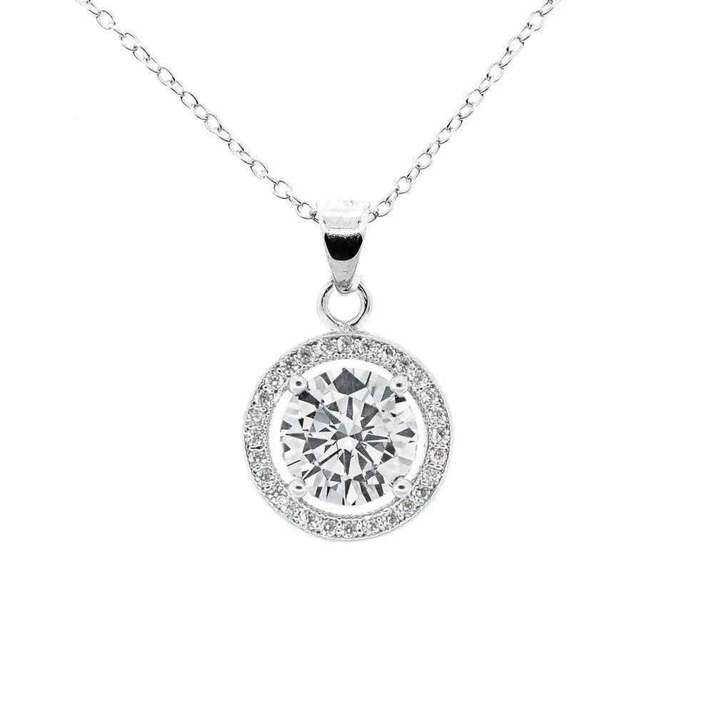 Ariel 18k White Gold Plated CZ Halo Stud Earrings and Necklace Jewelry Set