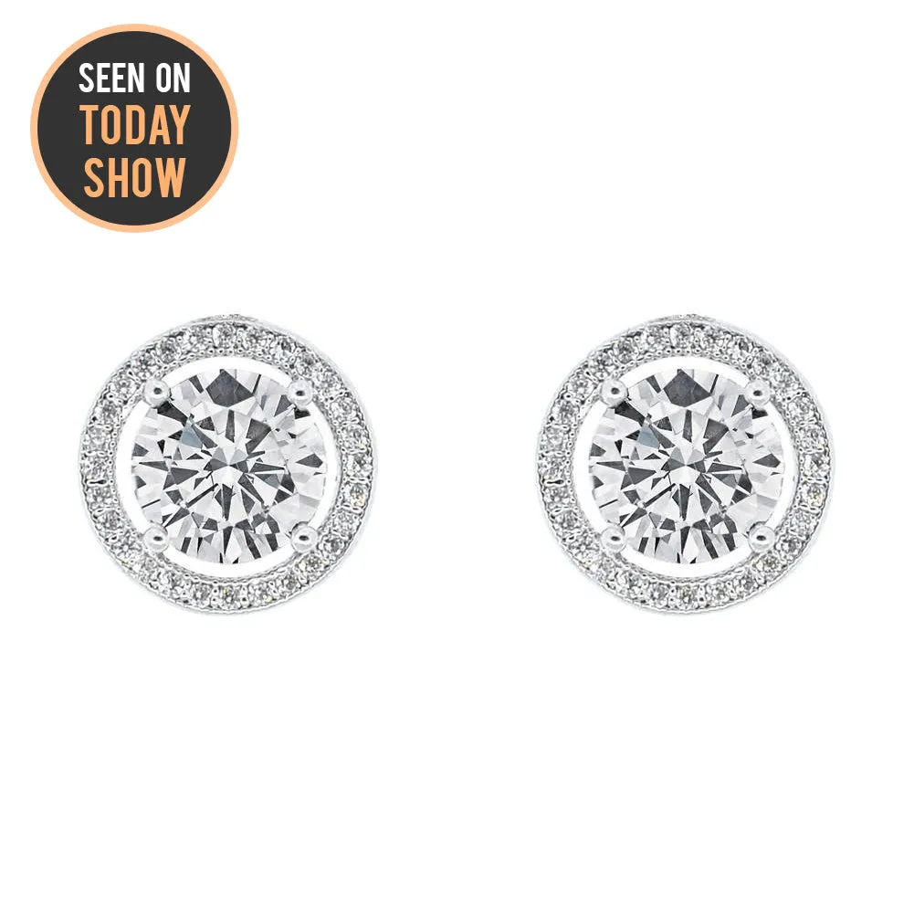 Ariel 18k White Gold Plated CZ Halo Stud Earrings and Necklace Jewelry Set