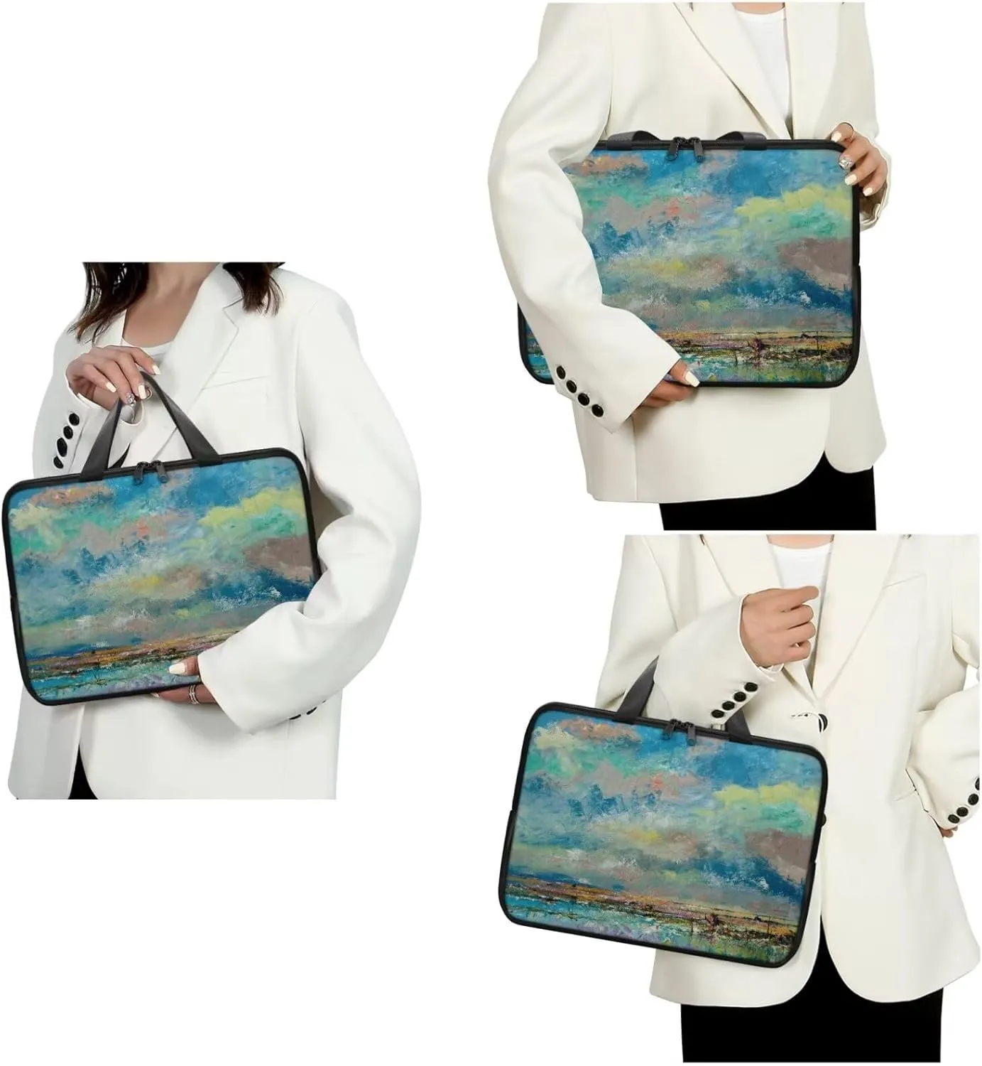 Art Abstract Pablo Picasso-Style Famous Fresh Oil Painting Art Print - Laptop Bag with Round Mouse Pad 2pcs, PU Computer Bags for Men Women Laptop Case with Handle - Office Bag Size 13IN
