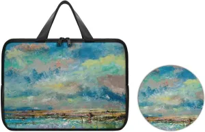 Art Abstract Pablo Picasso-Style Famous Fresh Oil Painting Art Print - Laptop Bag with Round Mouse Pad 2pcs, PU Computer Bags for Men Women Laptop Case with Handle - Office Bag Size 13IN