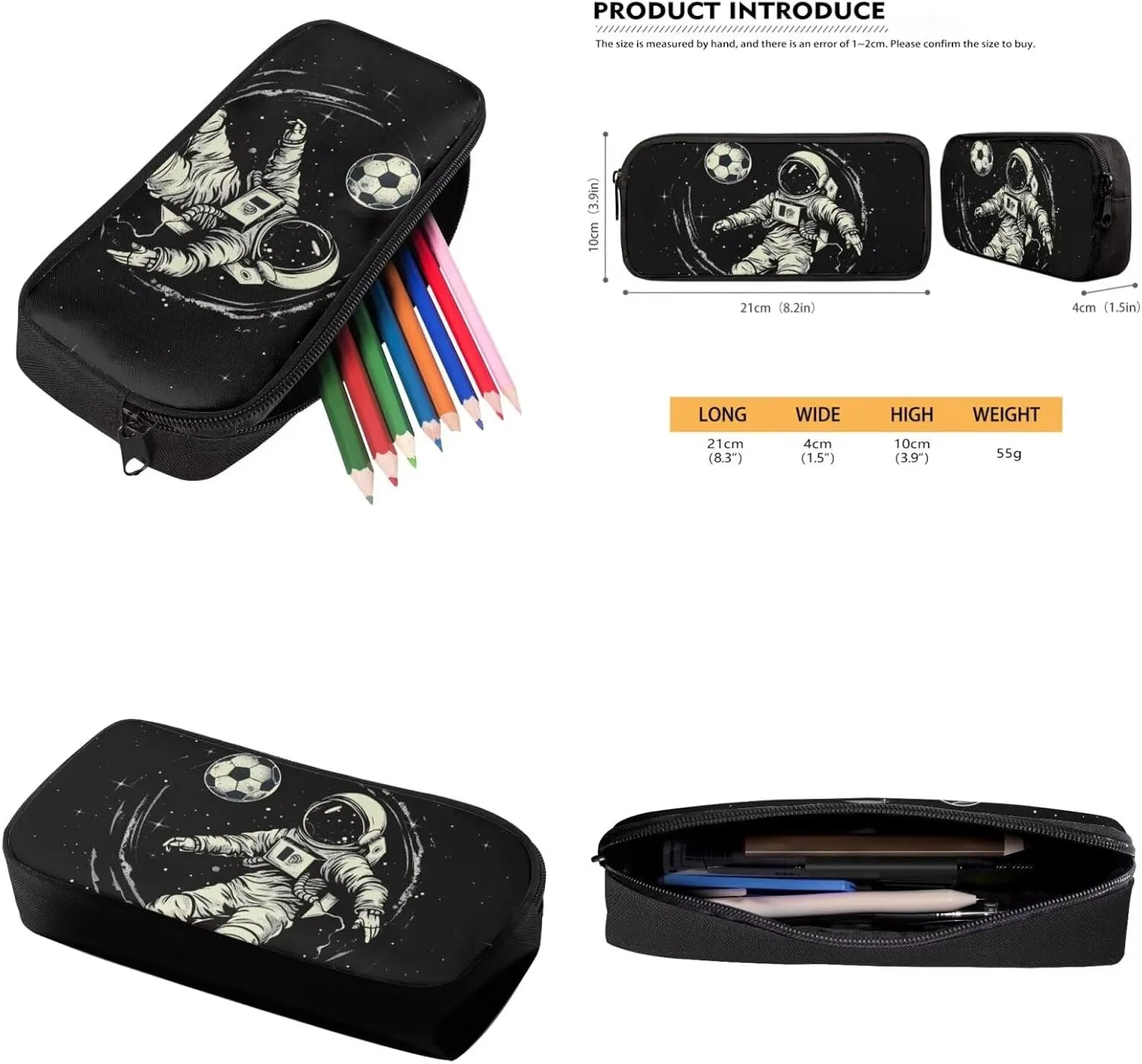Astronaut Backpack for Kids Set of 3 Portable Versatile Kids Lunch Bag Boys Soccer Lightweight Sports Style School Knapsack Black Pencil Case for Students