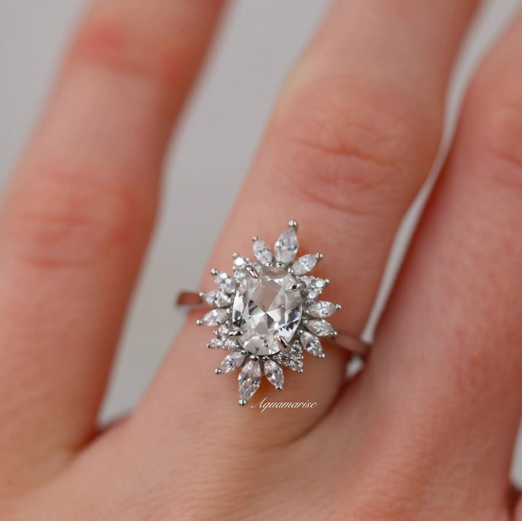 Aurora White Sapphire Ring- Sterling Silver