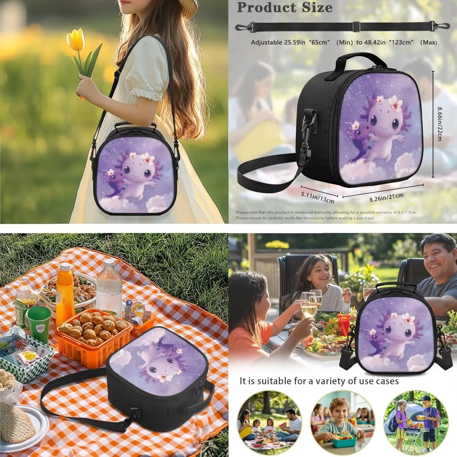 Axolotl Backpack for Little Girls Cartoon Style Bookbag for Girls 10-12 School Cute 3 Pcs Versatile Pencil Case with Slots for Elementary School Ideal for Daily Use