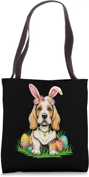 Basset Hound Dog with Bunny Ears Easter Eggs Festive Gift Tote Bag