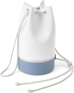 Beach Bag, Silicone Bucket Bag - Water Resistant, Sand Proof, Easy to Care, Two Compartments for Wet and Dry, Versatile Tote Bag for Gym, Pool, Outing(Greyish-White)