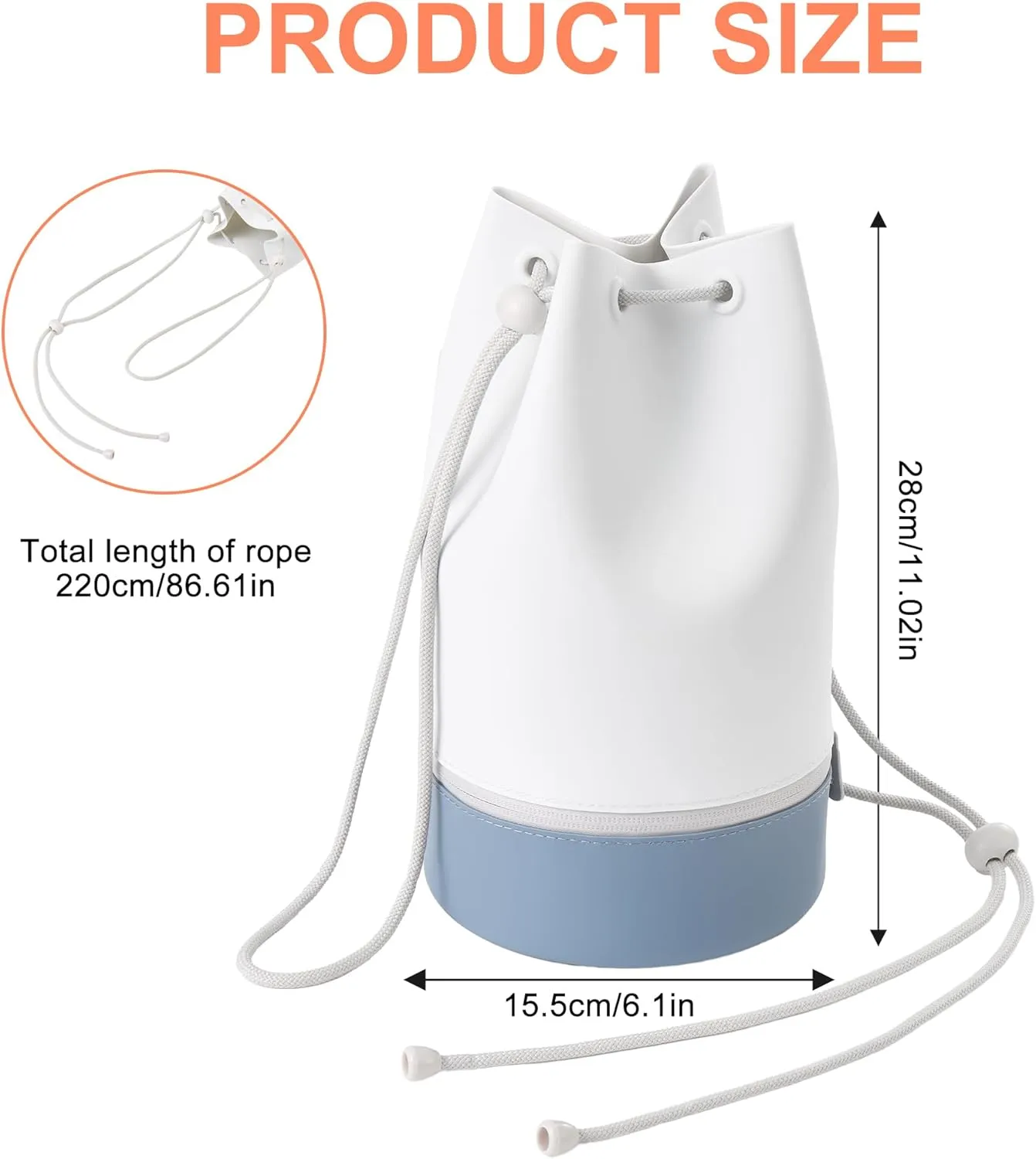 Beach Bag, Silicone Bucket Bag - Water Resistant, Sand Proof, Easy to Care, Two Compartments for Wet and Dry, Versatile Tote Bag for Gym, Pool, Outing(Greyish-White)