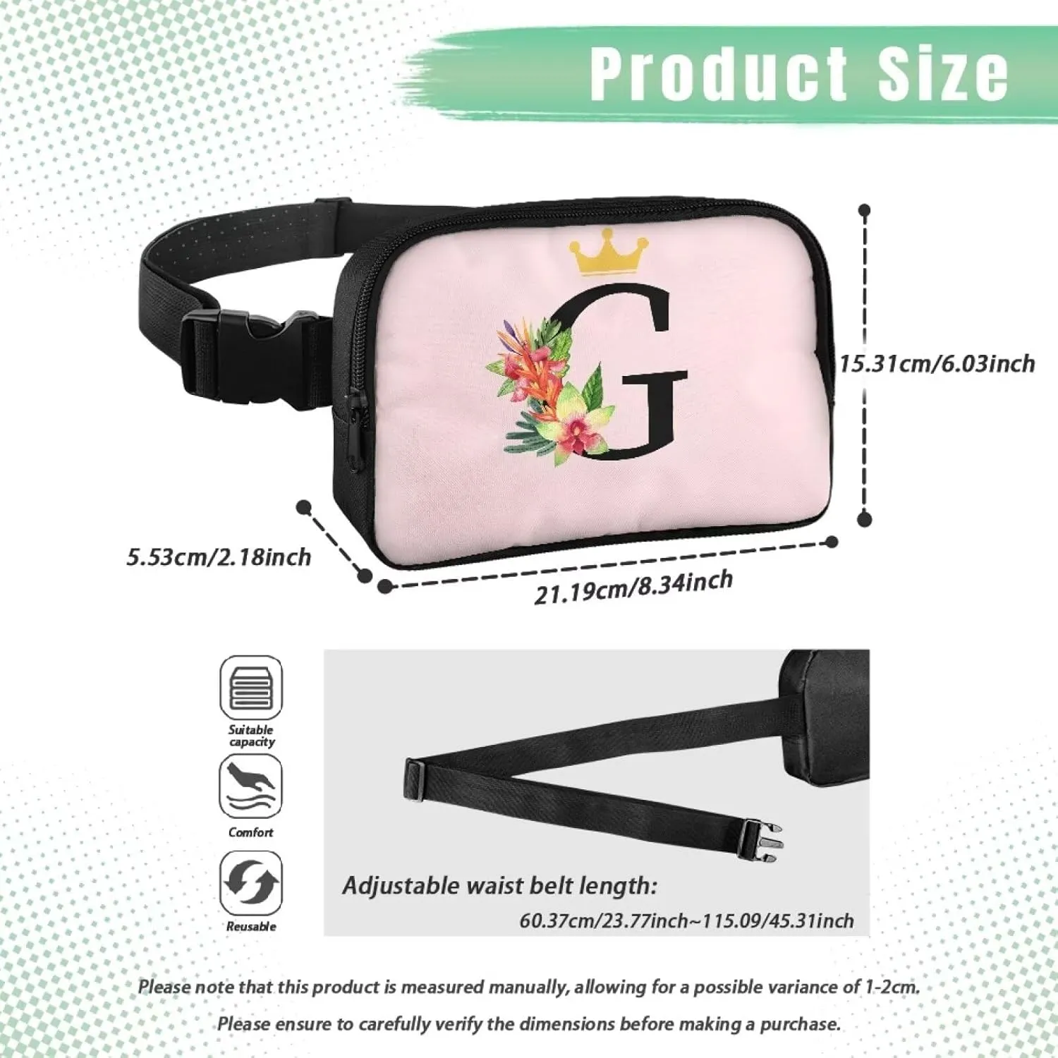 Birthday Gifts for Teenager Girls 7 8 9 10 11 12 Small Fanny Pack for Teens Fashion Versatile Waist Pouch with Initial Letter G for Travel Trendy Preppy Stuff for Teen Girls Pink Belt Bag