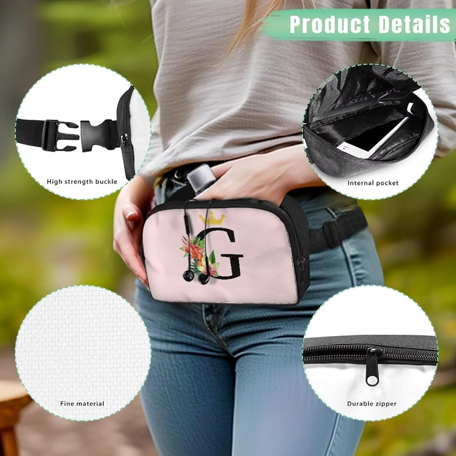 Birthday Gifts for Teenager Girls 7 8 9 10 11 12 Small Fanny Pack for Teens Fashion Versatile Waist Pouch with Initial Letter G for Travel Trendy Preppy Stuff for Teen Girls Pink Belt Bag