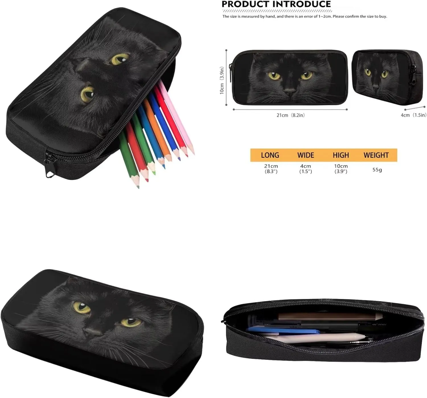 Black Cat Backpack Purse Cool Animal Kids Bookbag and Lunch Box Set 3 in 1 Lightweight Lunch Bag with Side Pocket Versatile School Knapsack for Traveling
