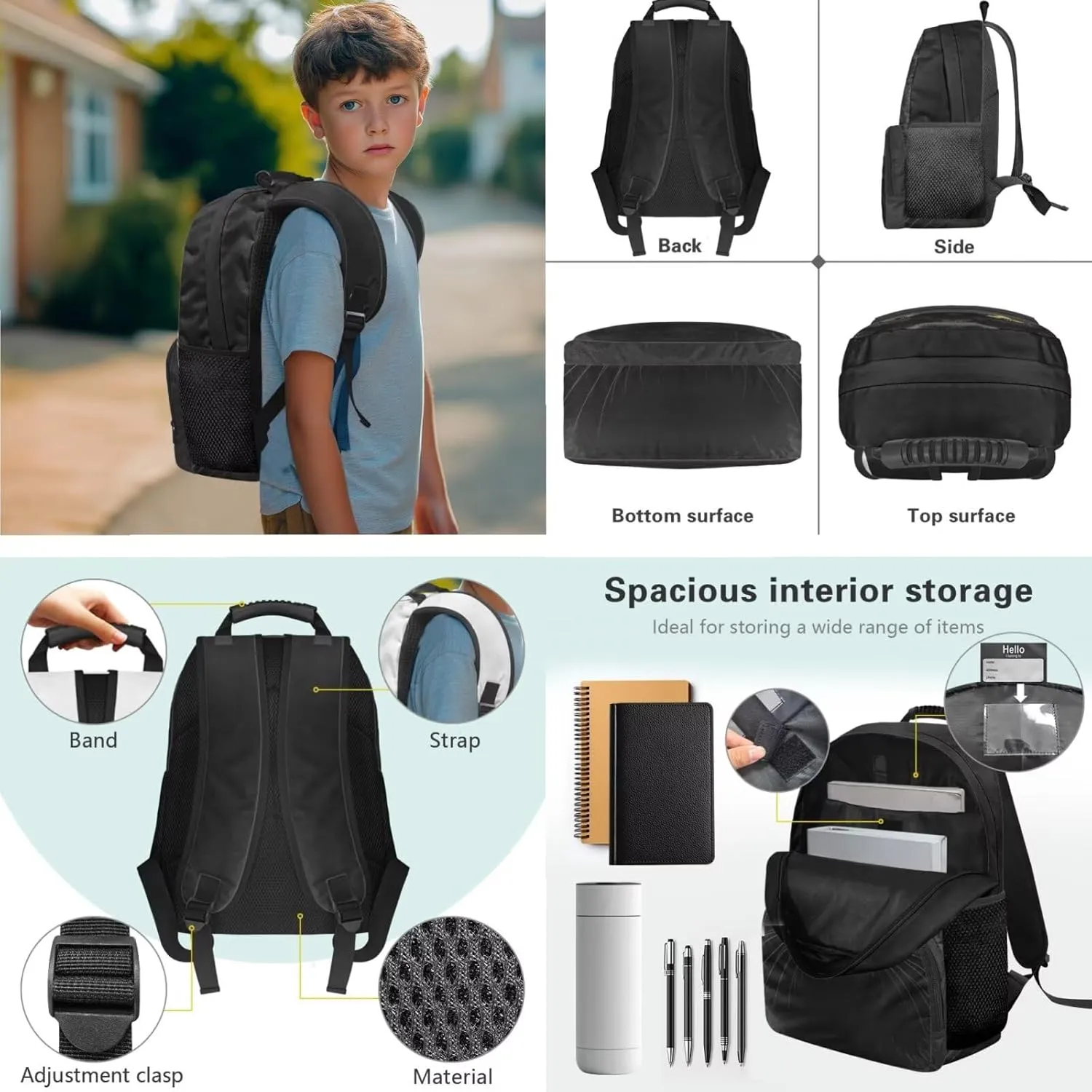 Black Cat Backpack Purse Cool Animal Kids Bookbag and Lunch Box Set 3 in 1 Lightweight Lunch Bag with Side Pocket Versatile School Knapsack for Traveling
