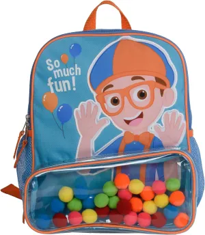 Blippi Backpack with Sound for Boys and Girls, Clear Front Pocket and Mesh Side Pockets, Toddlers Schoolbag with Padded Back and Adjustable Straps, Versatile Day Pack for Kids, Blue and Orange