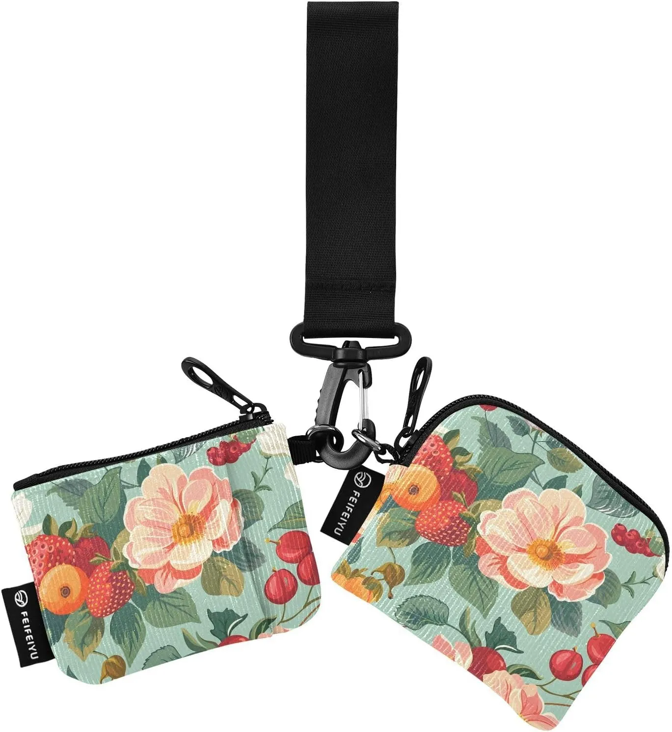 Bolaz Mini Zip Around Wristlet Wallet for WomenDetachable Dual Pouch Card Wallet for Sports Outdoor Men Travel-Seamless Pattern with Fresh Flowers