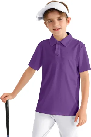 Boys' Performance Polo Shirt - Golf Grid Short Sleeve Collar Shirts Youth Stretch Quick Dry Lightweight Athletic UPF50  Purple